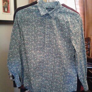 large men's Perry Ellis blue & white floral long sleeve shirt